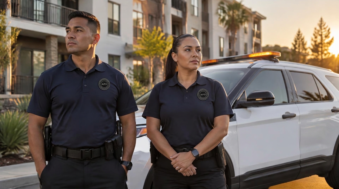 Professional security officer outside a Bay Area commercial property